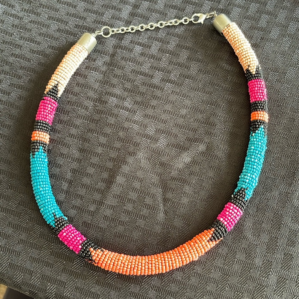 1283- neon colored beads tribal necklace